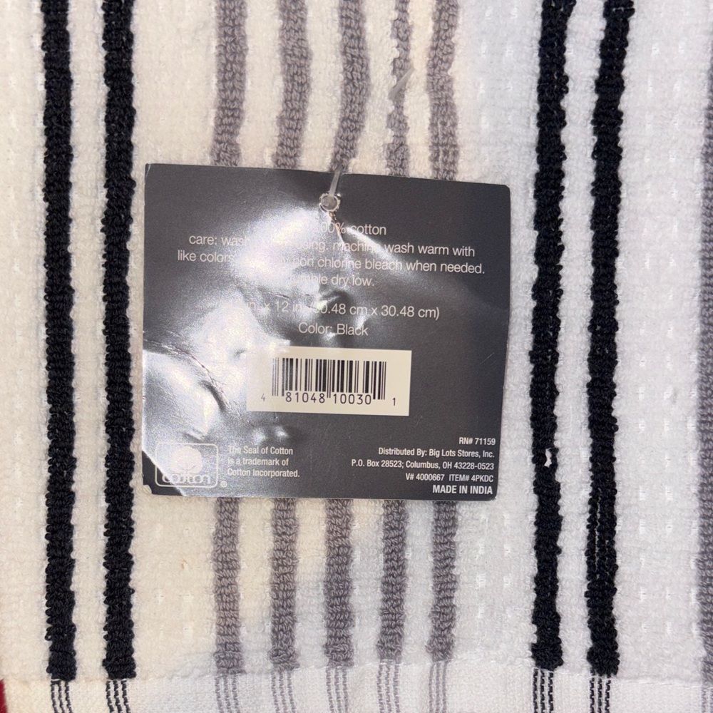 4 pack of Striped Black and White dish Towels